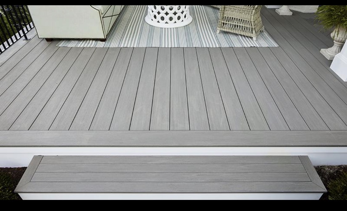 Deck-board & step inspiration: Gray board finish with a framed step detail