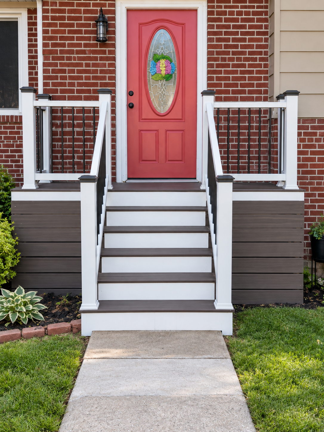 Front entry stair design: A straight-on look at the steps and landing