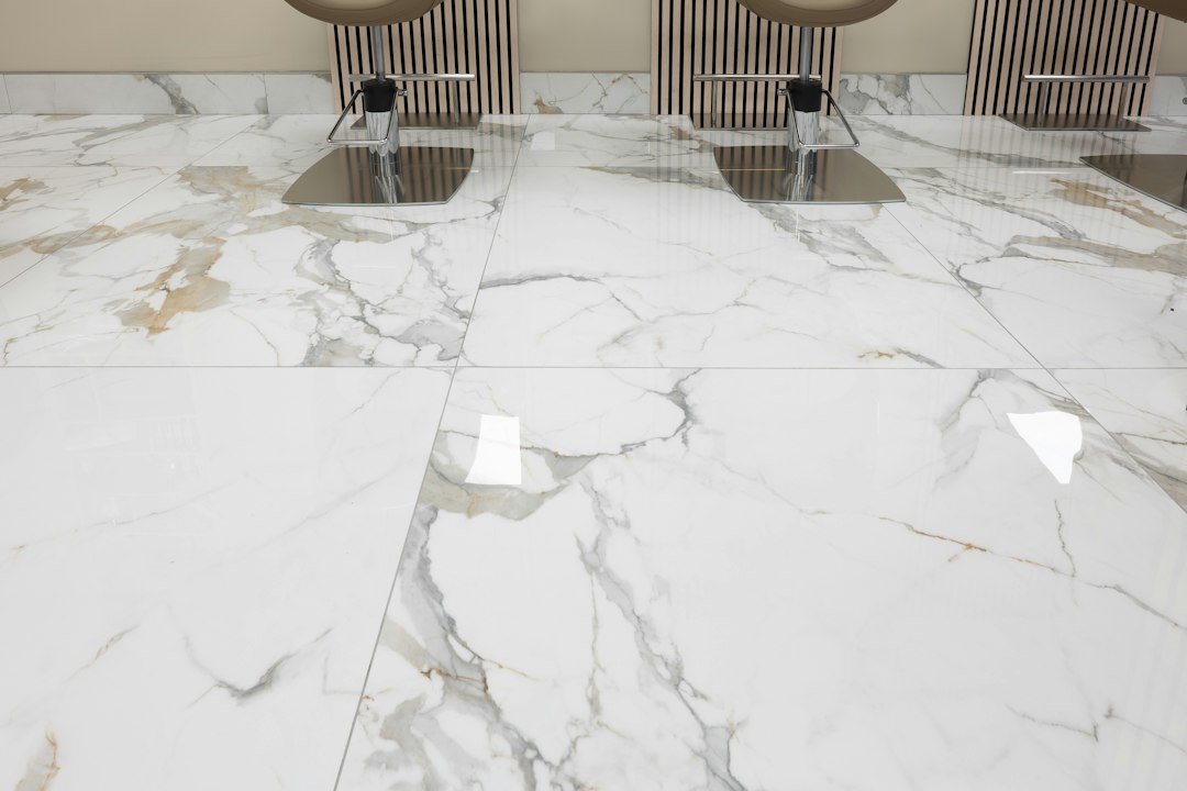 Marble-look tile flooring